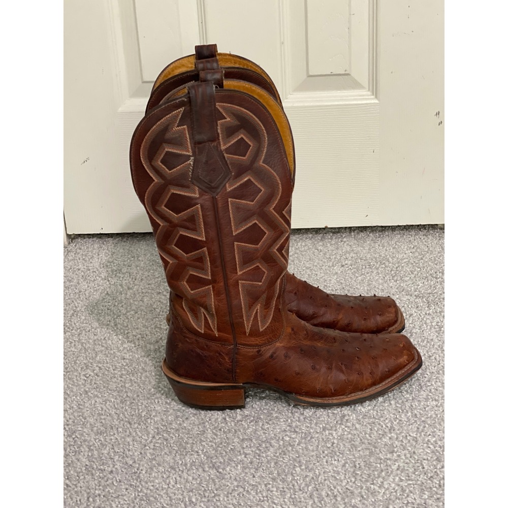 Nocona Mens Full Quill Ostrich Leather Square Toe Western Cowboy Boots 8.5 D